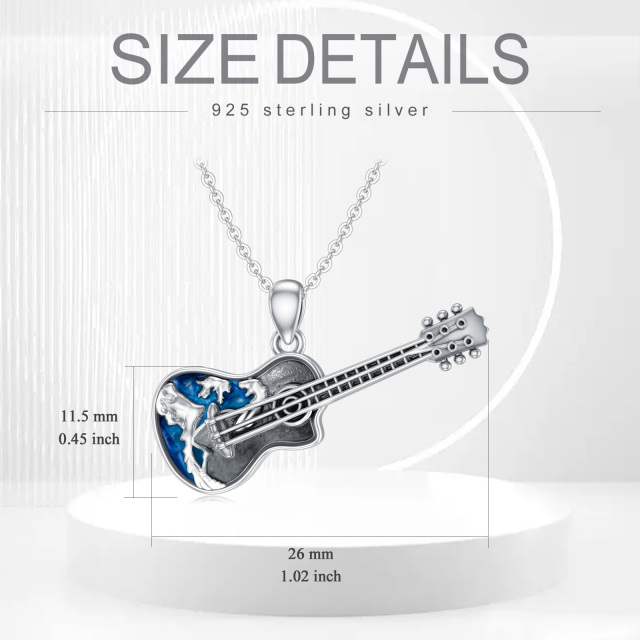 Sterling Silver Guitar Ocean Wave Pendant Necklace-5