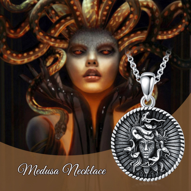 Sterling Silber mit schwarzem Rhodium Farbe Medusa Münze Anhänger Halskette-2