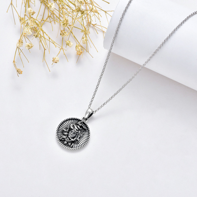 Sterling Silver with Black Rhodium Color Medusa Coin Pendant Necklace-4