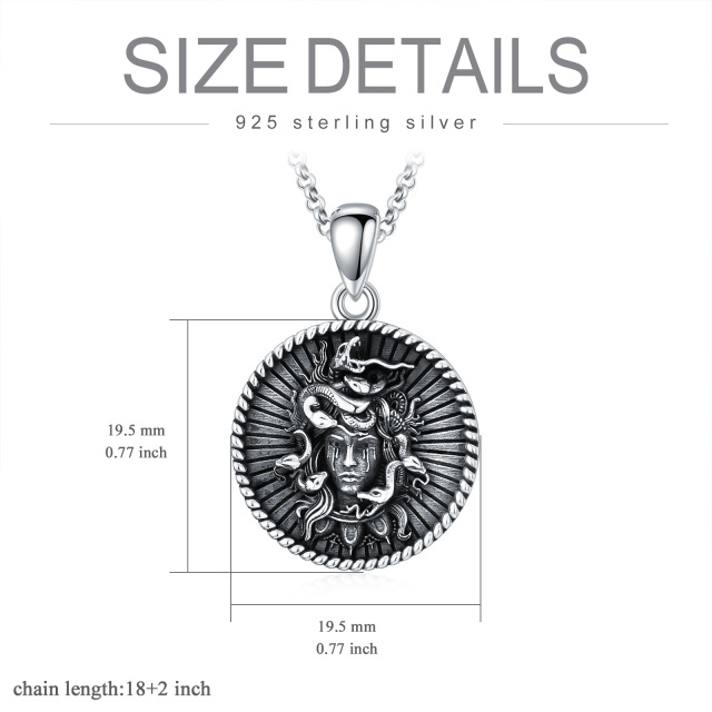 Sterling Silver with Black Rhodium Color Medusa Coin Pendant Necklace-5