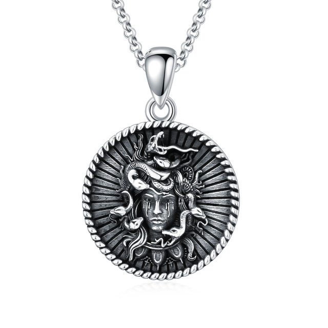 Sterling Silver with Black Rhodium Color Medusa Coin Pendant Necklace-0