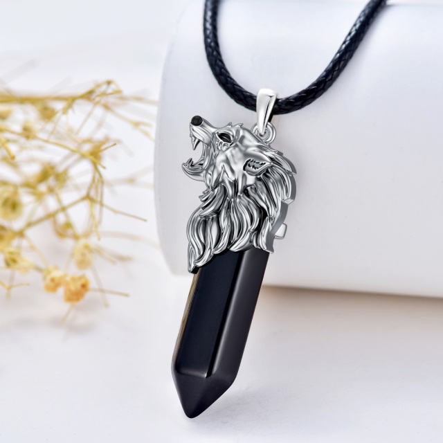 Sterling Silver Wolf Crystal Pendant Necklace-2