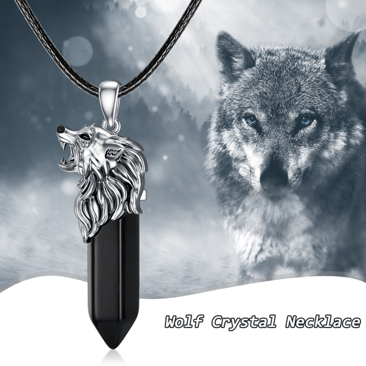 Sterling Silver Wolf Crystal Pendant Necklace-6