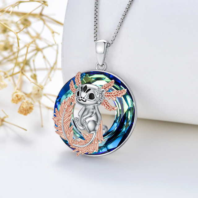 Sterling Silver Two-tone Round Axolotl Crystal Pendant Necklace-3