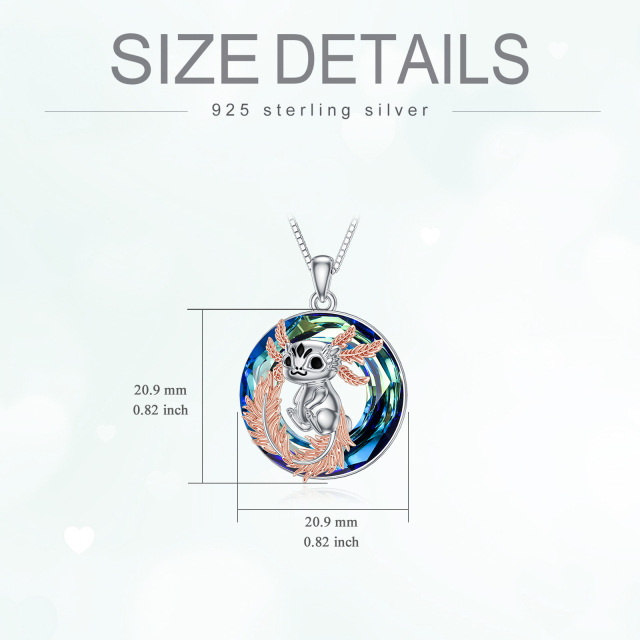 Sterling Silver Two-tone Round Axolotl Crystal Pendant Necklace-5