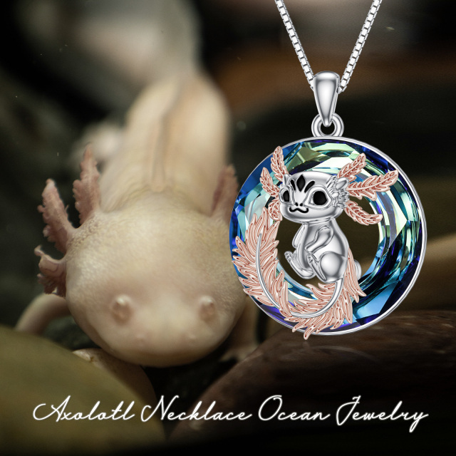 Sterling Silver Two-tone Round Axolotl Crystal Pendant Necklace-2