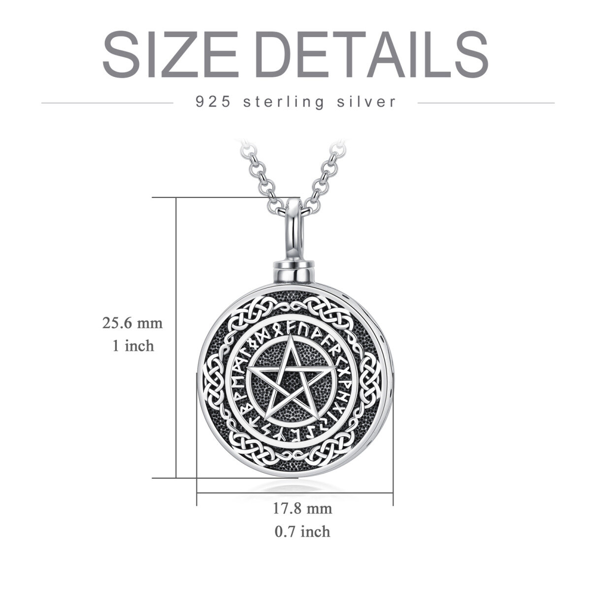 Sterling Silber Viking Rune Urne Halskette für Asche-5