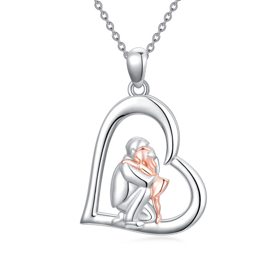 10K Silver & Rose Gold Father & Daughter & Heart Pendant Necklace