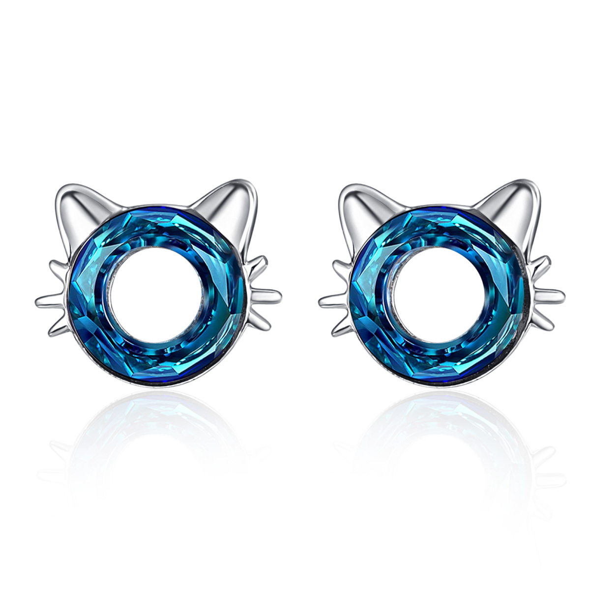 Cat Earrings for Women 925 Sterling Silver Crystal Earrings Hypoallergenic Cute-1