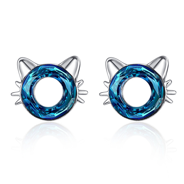 Cat Earrings for Women 925 Sterling Silver Crystal Earrings Hypoallergenic Cute-0
