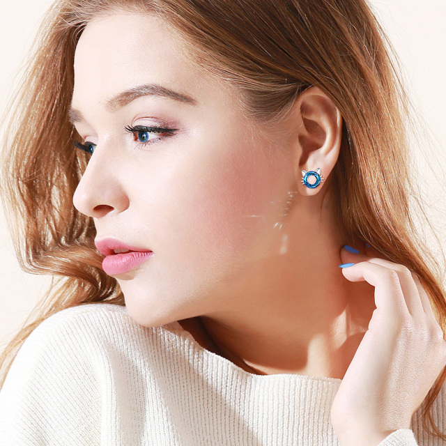 Cat Earrings for Women 925 Sterling Silver Crystal Earrings Hypoallergenic Cute-2