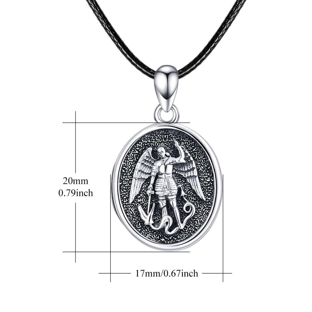 Collier en argent sterling avec photo personnalisée et Saint Michel avec mot gravé-6