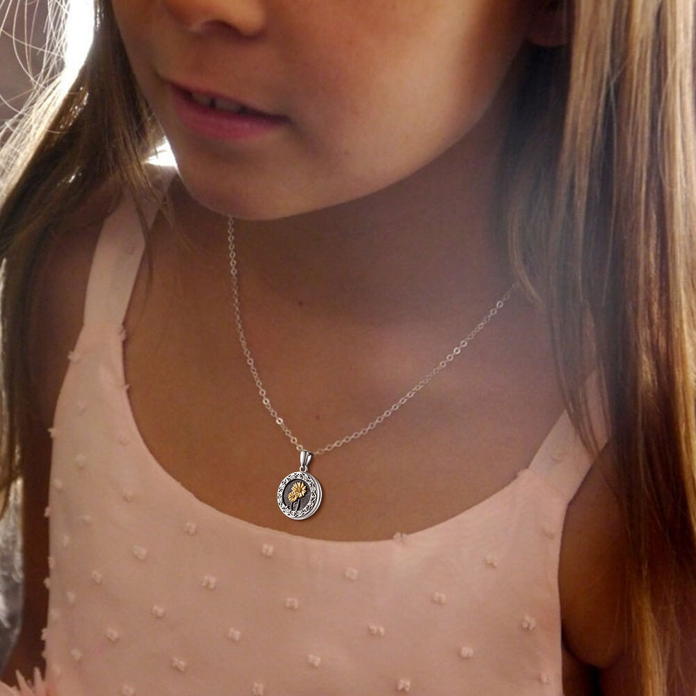 Sterling Silber Sonnenblume personalisierte Foto Medaillon Halskette-4