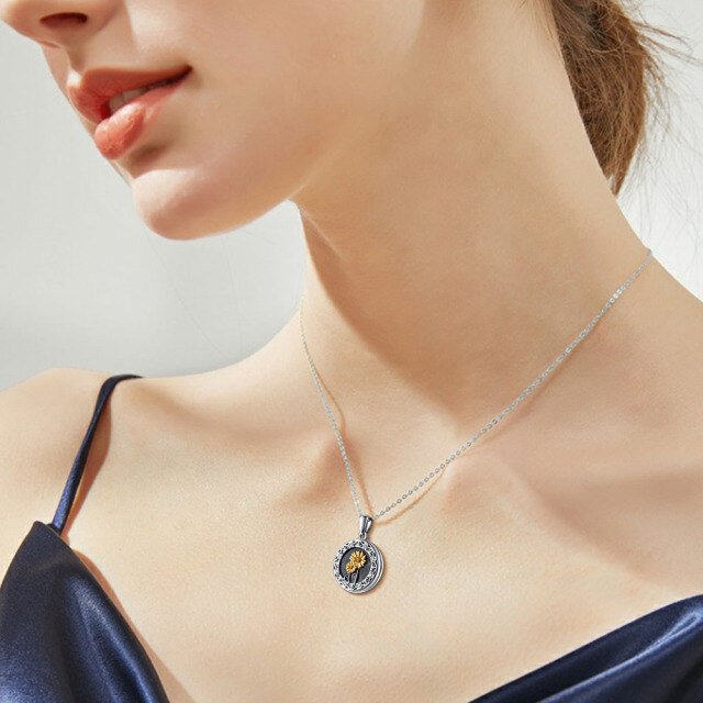 Sterling Silber Sonnenblume personalisierte Foto Medaillon Halskette-2