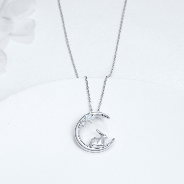 Collier en argent sterling avec pendentif lapin opale, lune et étoile en forme d'étoile à-3