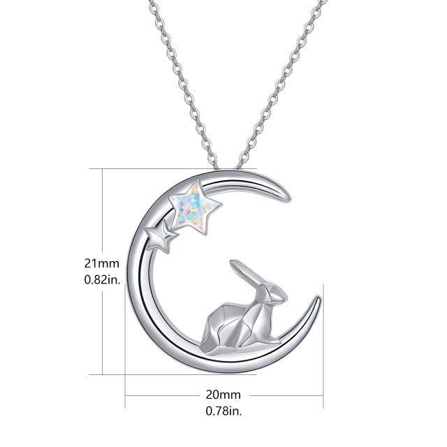 Sterling Silver Five-Pointed Star Shaped Opal Rabbit & Moon & Star Pendant Necklace-4