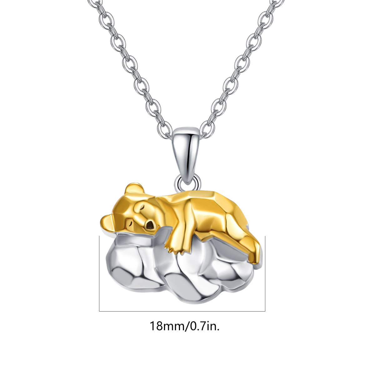 Sterling Silver Two-tone Bear & Cloud Pendant Necklace-5