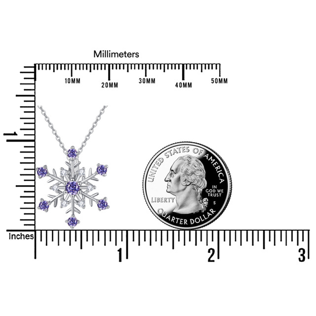 Sterling Silver Circular Shaped Zircon Snowflake Pendant Necklace-3