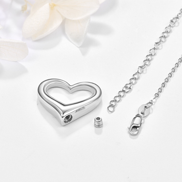 Sterling Silver Heart Urn Necklace for Ashes with Cable Chain-4