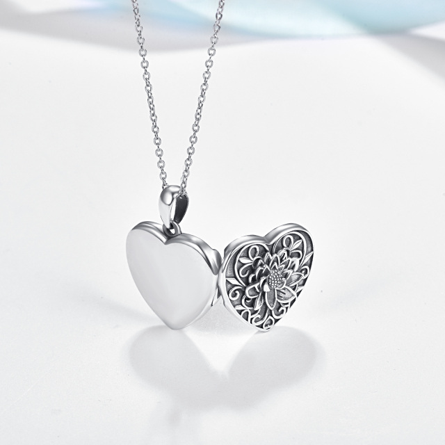 Sterling Silver Lotus & Heart Personalized Photo Locket Necklace-2