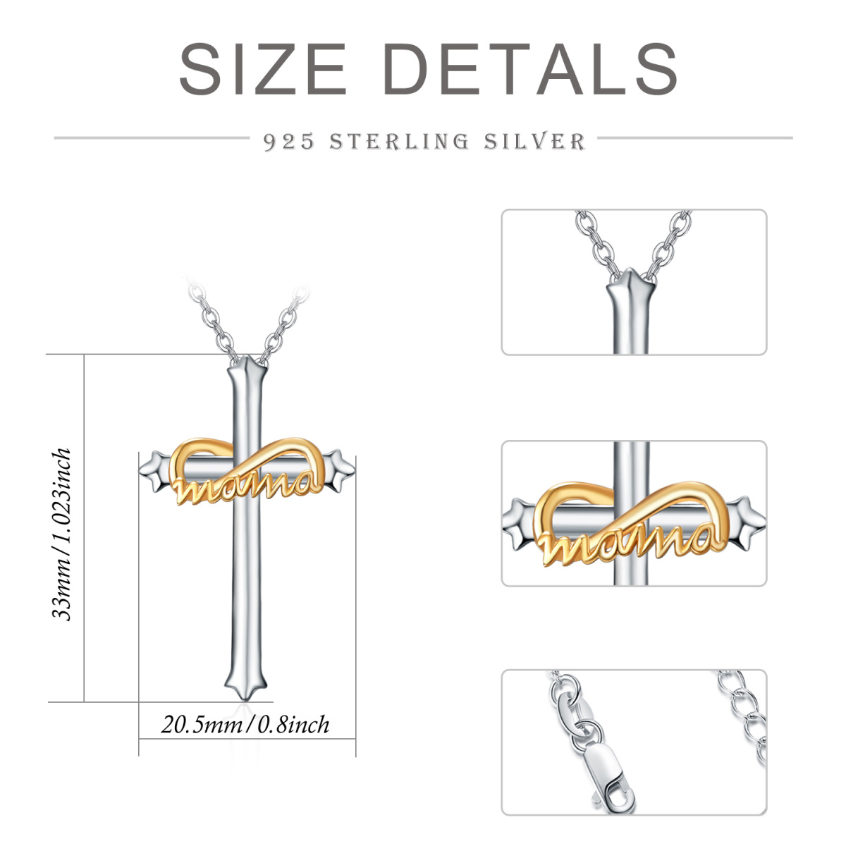 Sterling Silber zweifarbig Kreuz Anhänger Halskette mit eingraviertem Wort-5