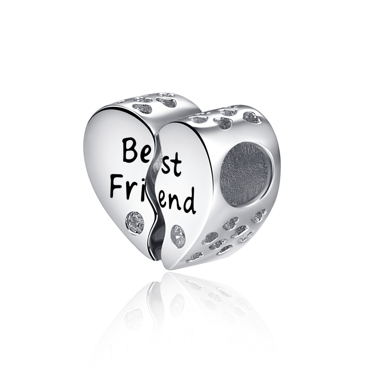 Pendentif en argent sterling en forme de coeur avec zircon cubique et mot gravé-1