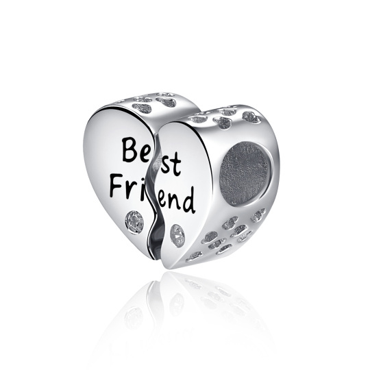 Pendentif en argent sterling en forme de coeur avec zircon cubique et mot gravé