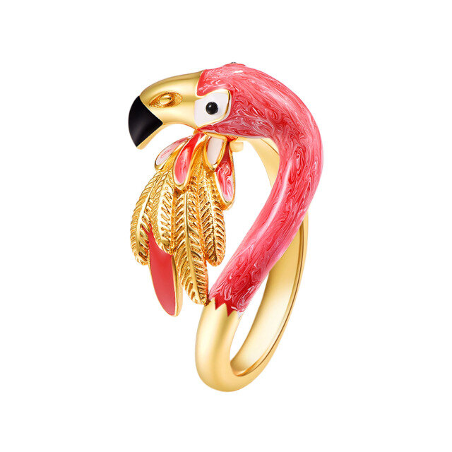 Sterling Silver with Yellow Gold Plated Flamingo Open Ring-4