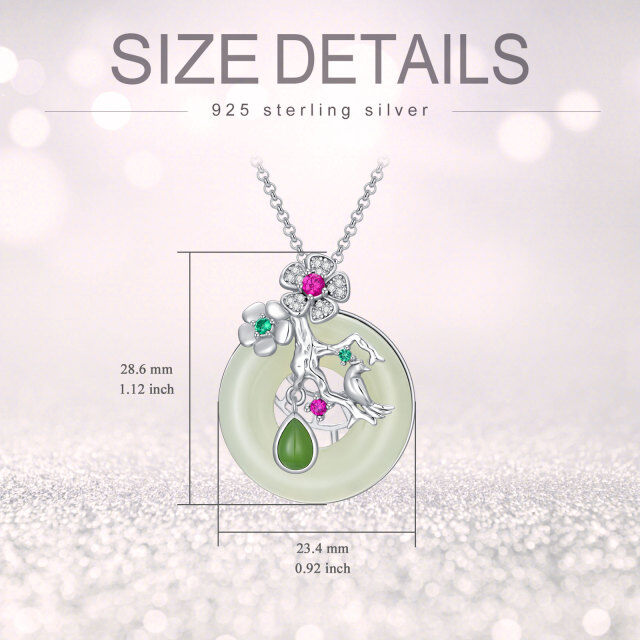 Sterling Silver Jade Round Pendant Necklace-3