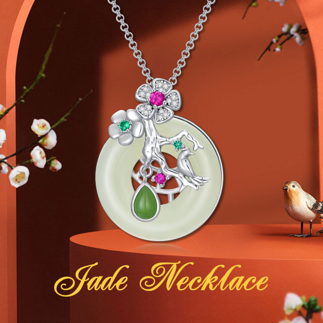 Sterling Silver Jade Round Pendant Necklace-3