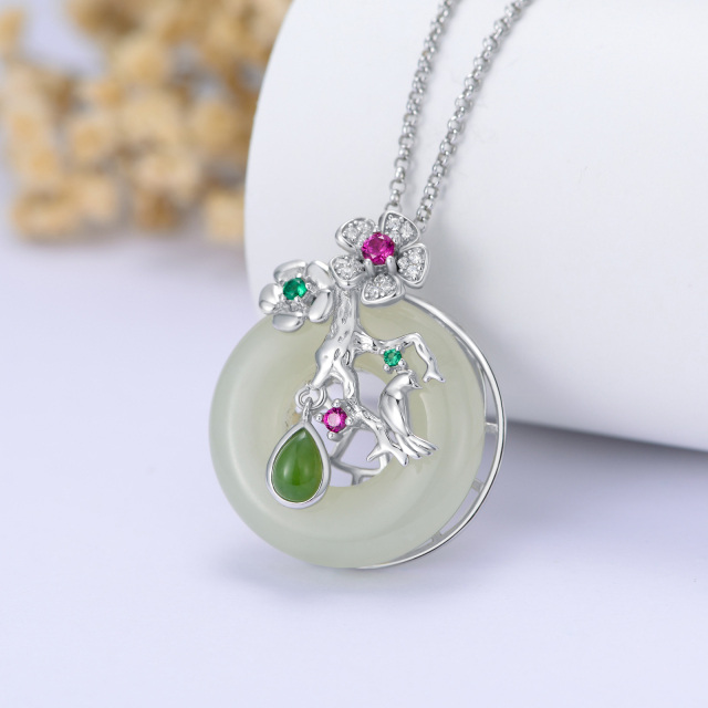 Sterling Silver Jade Round Pendant Necklace-5