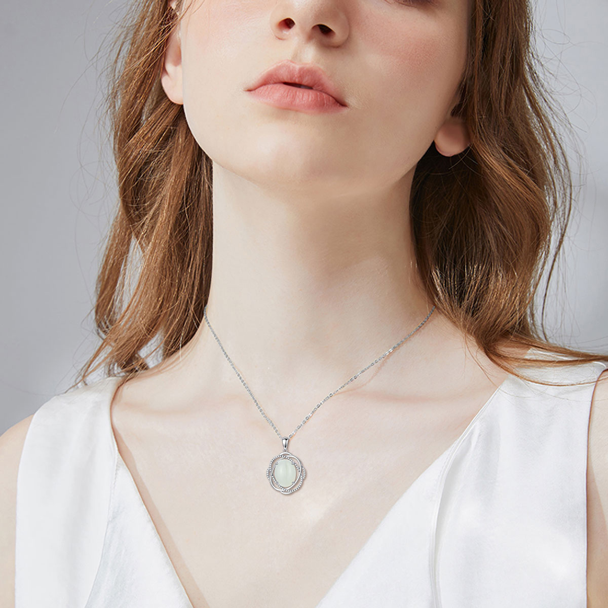 Sterling Silver Cubic Zirconia & Jade Pendant Necklace-2