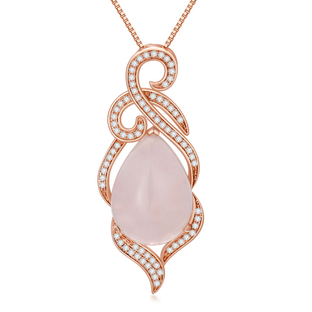 Sterling Silver with Rose Gold Plated Pear Shaped Crystal Drop Shape Pendant Necklace-0