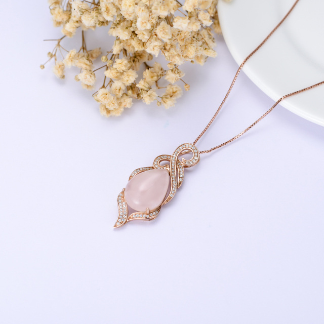 Colar com pingente de cristal em forma de gota em prata de lei com banho de ouro rosa-5