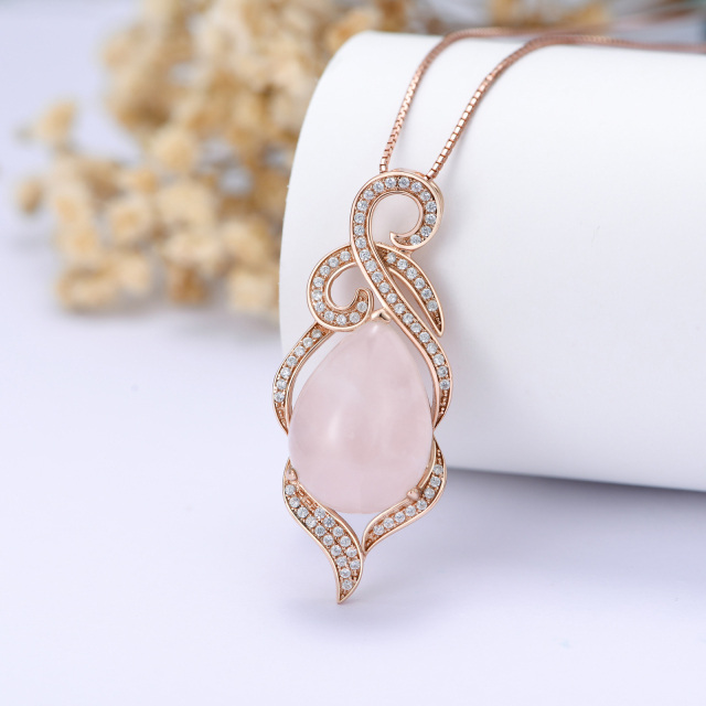 Sterling Silver with Rose Gold Plated Pear Shaped Crystal Drop Shape Pendant Necklace-4