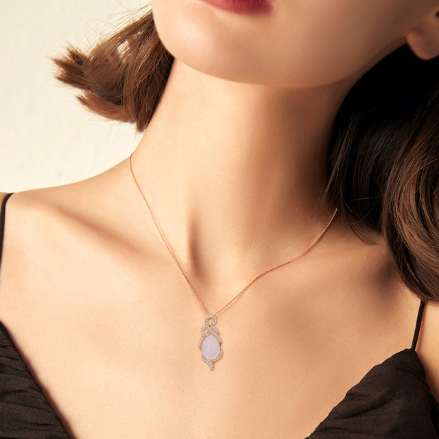 Sterling Silver with Rose Gold Plated Pear Shaped Crystal Drop Shape Pendant Necklace-1