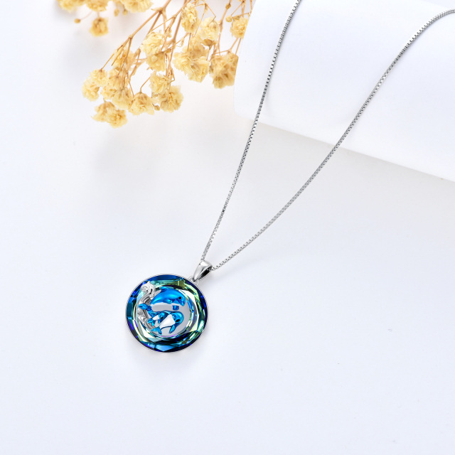 Collier en argent sterling avec pendentif en cristal de dauphin de forme circulaire-3