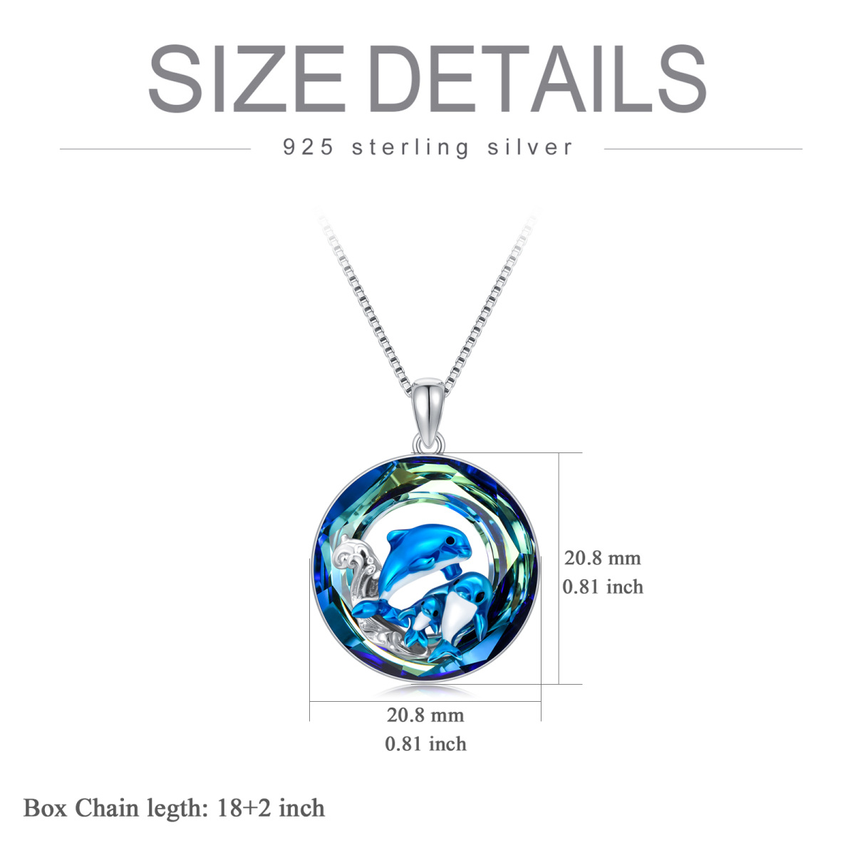 Collar con colgante de cristal de delfín en forma circular de plata de ley-6