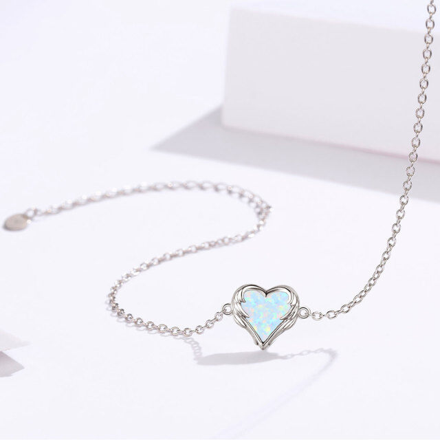 Sterling Silver Heart Shaped Opal Angel Wing & Heart Pendant Bracelet-4