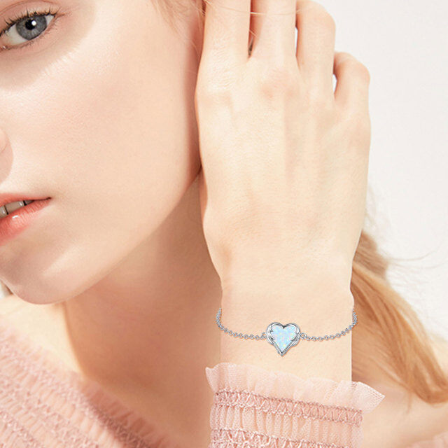 Sterling Silver Heart Shaped Opal Angel Wing & Heart Pendant Bracelet-2