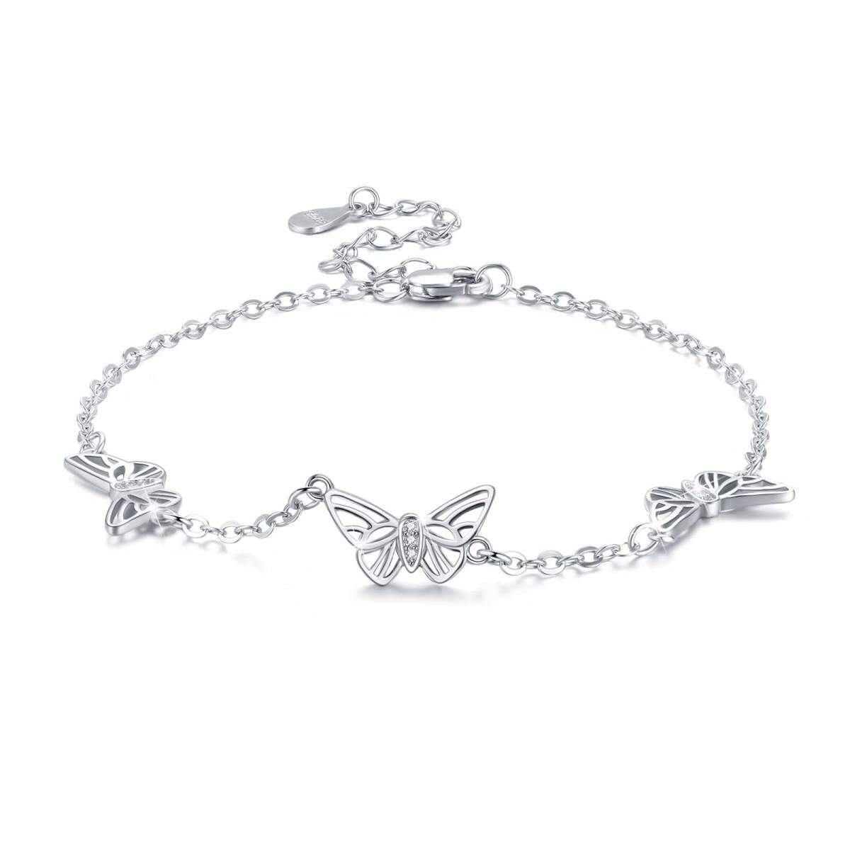 Sterling Silver Cubic Zirconia Butterfly Pendant Bracelet-1