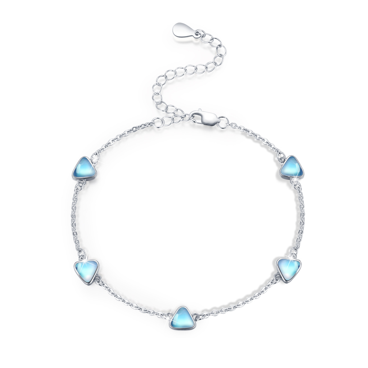 Bracelet chaîne de station de perles triangulaires en pierre de lune en argent sterling-1