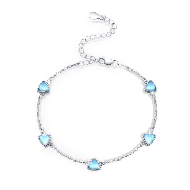 Sterling Silver Moonstone Triangle Bead Station Chain Bracelet-0