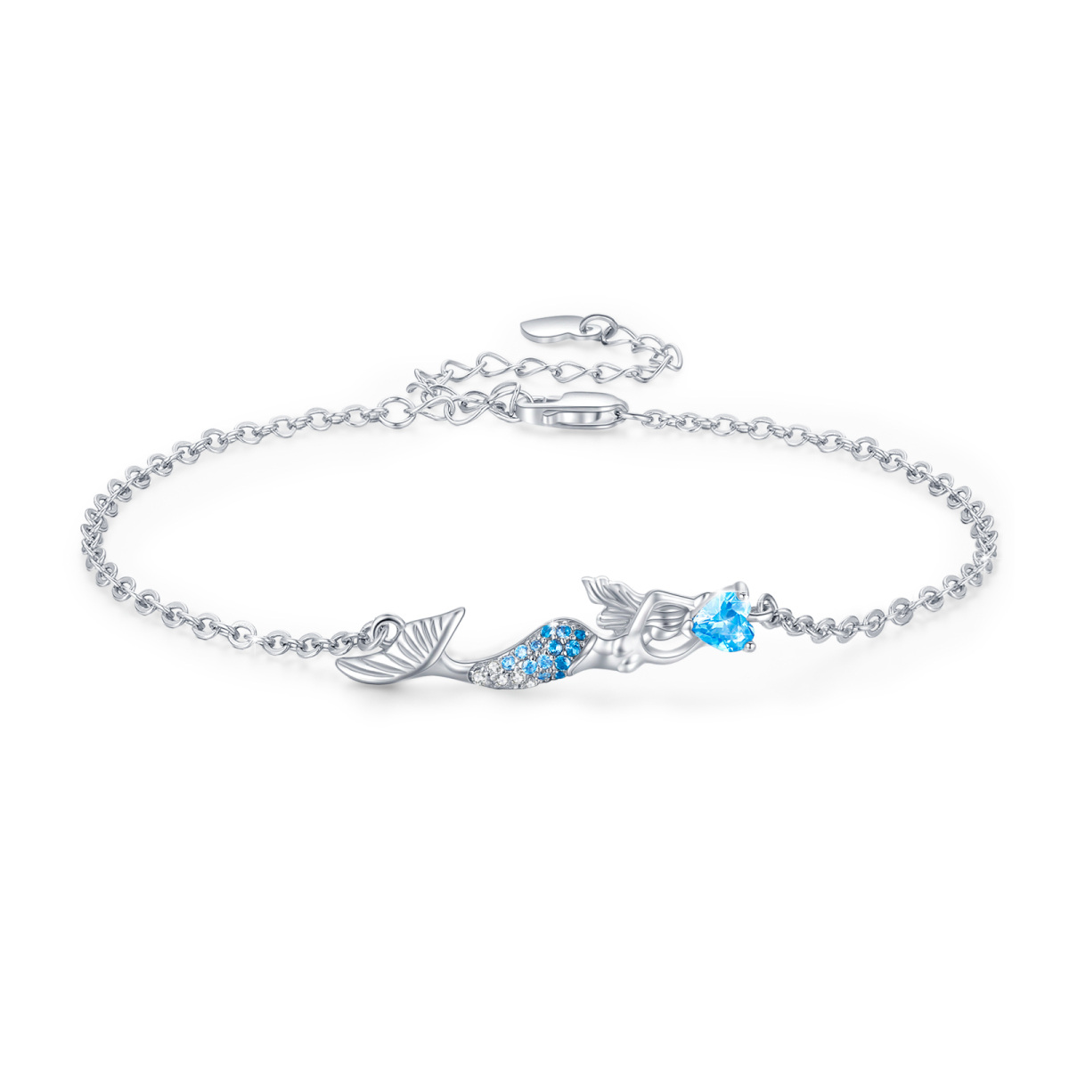 Sterling Silver Cubic Zirconia Mermaid Pendant Bracelet-1