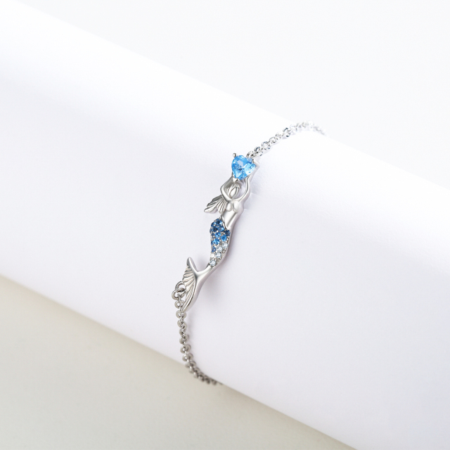 Sterling Silver Cubic Zirconia Mermaid Pendant Bracelet-5