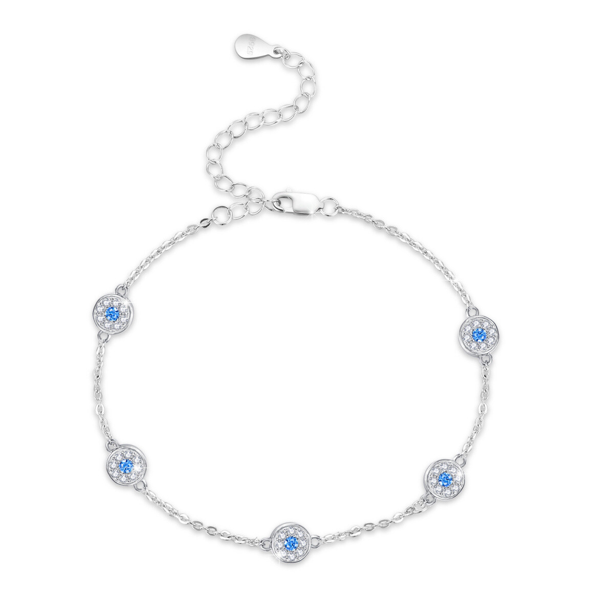 Bracelet en argent sterling avec perles en zircon cubique en forme d'oeil maléfique et cha-1