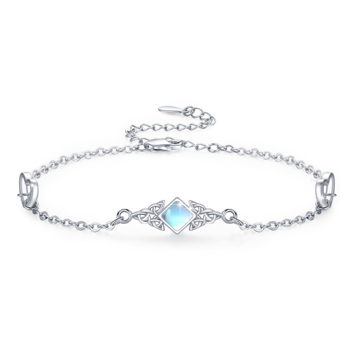 Sterling Silber Prinzessin-Quadrat geformt Mondstein keltischen Knoten Anhänger Armband-1