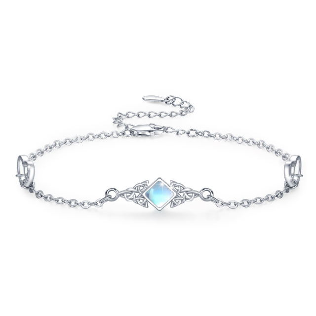 Sterling Silver Princess-square Shaped Moonstone Celtic Knot Pendant Bracelet-0