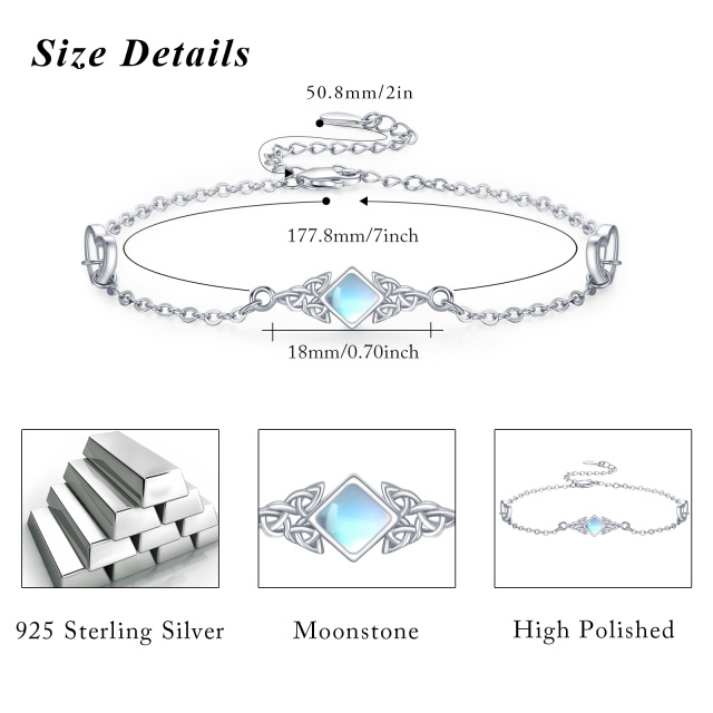 Sterling Silver Princess-square Shaped Moonstone Celtic Knot Pendant Bracelet-3