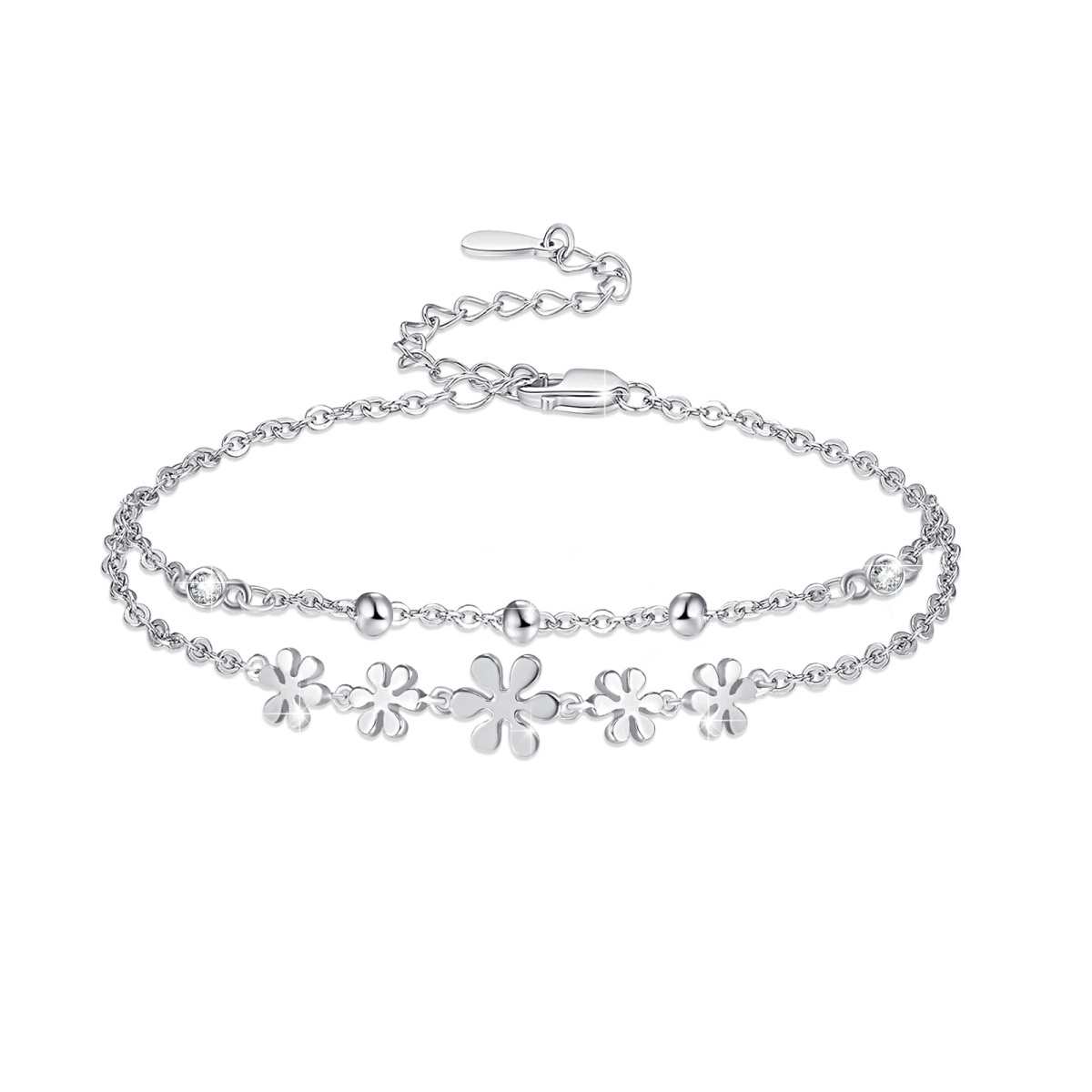 Sterling Silver Daisy Layerered Bracelet-1
